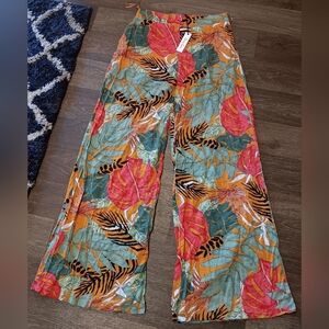 Dress Day Vibrant Floral Wide-Leg Pants Sz M New